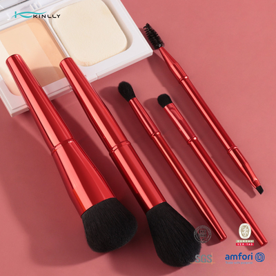 5PCS Dard Red Metal Handle Synthetic Hair Makeup Brushes Set Custom Logo Makeup Brush