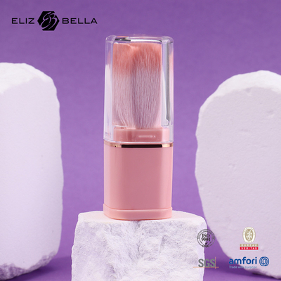 Escova retrátil de maquiagem em pó escova de plástico rosa 100% de cabelo sintético de plástico OEM