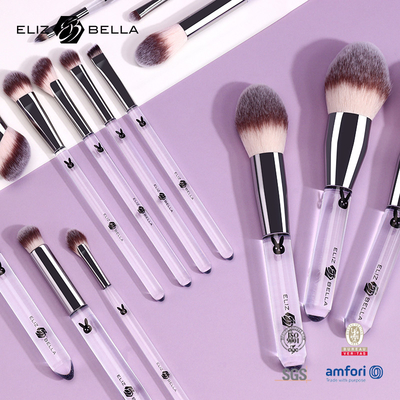 14PCS Brush Set de maquiagem de qualidade profissional Ferrule de prata brilhante e alça de plástico transparente