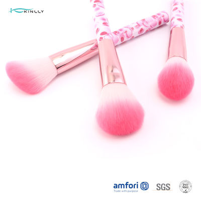 Grupo de escova cosmético 6pcs do curso plástico de nylon cor-de-rosa do cabelo com virola de alumínio