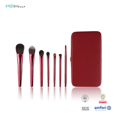 Grupo de escova cosmético de madeira vermelho da composição do punho 7PCS com caso cosmético