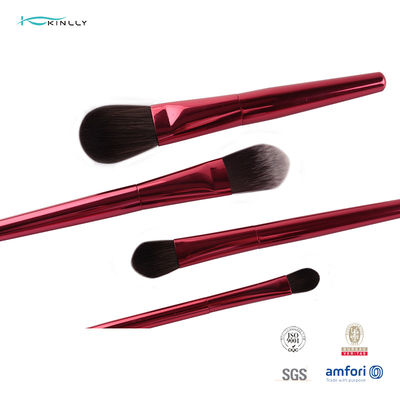 Grupo de escova cosmético de madeira vermelho da composição do punho 7PCS com caso cosmético