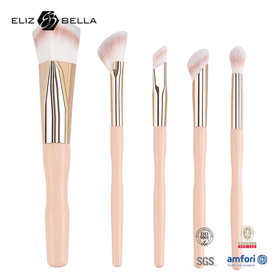 5pcs preço de fábrica logotipo personalizado 100% cabelo sintético vegano rosto maquiagem de olhos pincel conjunto, manobra de madeira e ferro de alumínio