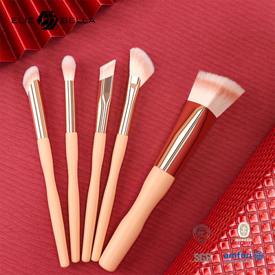 5pcs preço de fábrica logotipo personalizado 100% cabelo sintético vegano rosto maquiagem de olhos pincel conjunto, manobra de madeira e ferro de alumínio