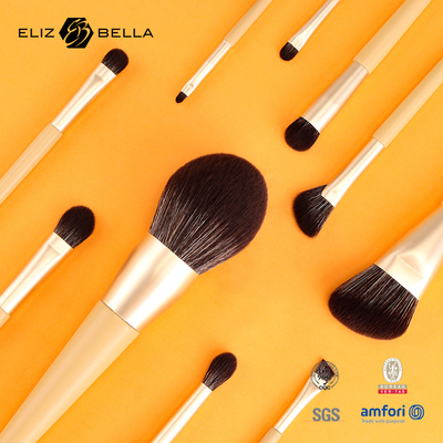 11 peças de madeira de manuseio de maquiagem de beleza escova de alumínio ferrule escovas cosméticas, escova de cabelo sintético