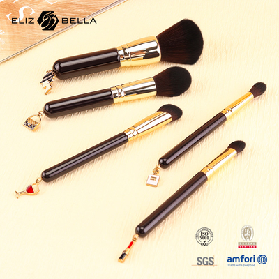 5pcs de maquiagem de viagem personalizável pincel conjunto de alça de madeira Ferrule de alumínio e 100% de cabelo sintético