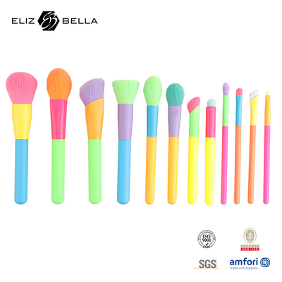 12pcs Colourful Plastic Handle And Aluminium Ferrule Beauty Cosmetic Brush Set Sample (Pesquisa de beleza cosmética)
