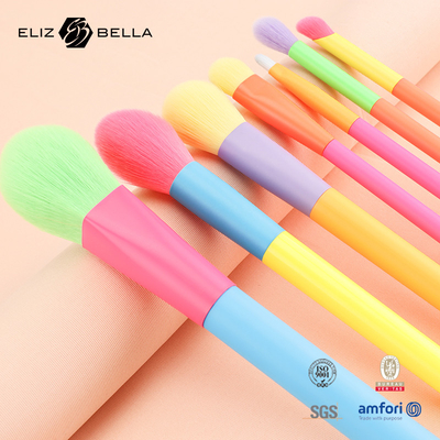 12PCS escovas de maquiagem com alça de madeira colorida e ferrule LOGO personalizado aceito