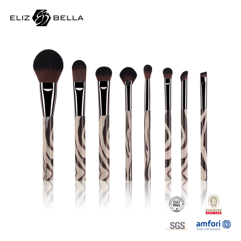 A composição das mulheres 8PCS escova o cabelo que 100% de Syntheitc da virola da arma a escova cosmética ajustou o punho plástico imprimindo completo