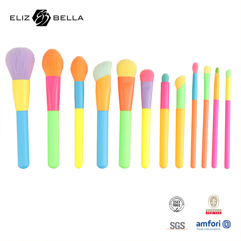 12pcs Professional Multi-Color Maquiagem Brush Set Para Fundação Pulver Blush Eyeshadow, colorida escova cosmética