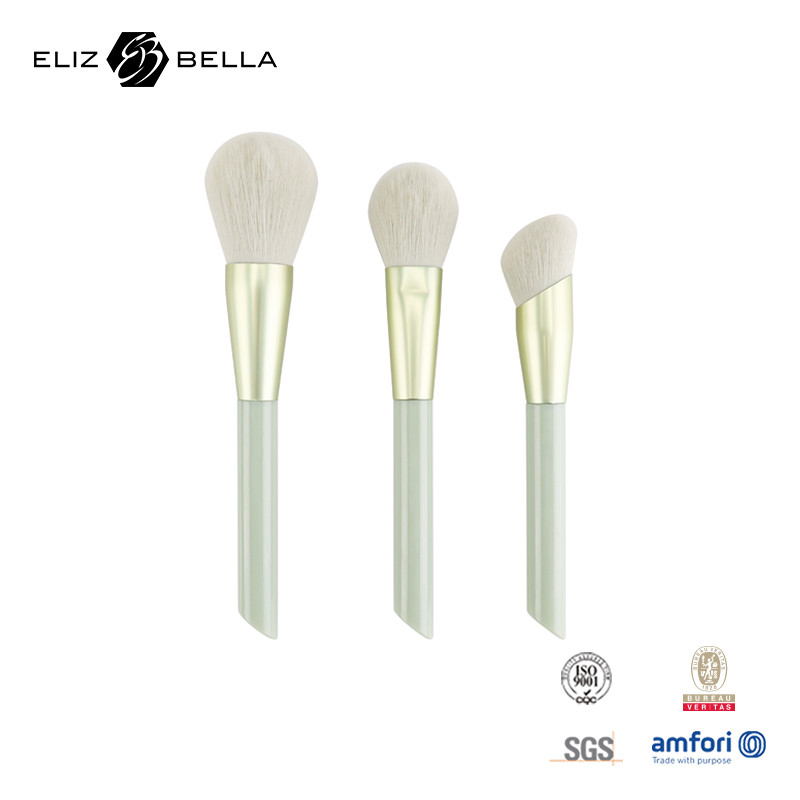 3pcs de escova de maquiagem personalizada para pó, blush, escova de contorno, alça de plástico e ferro de alumínio
