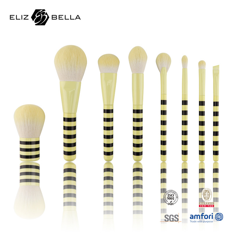 Escovas de maquiagem de luxo de marca privada com cabelo sintético e alça de madeira para salão/casa/presente